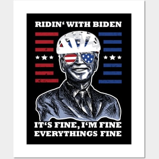 Bicycle Fall trap America Flag Sunglasses Ridin' with Biden It's Fine I'm Fine Everything It's Fine Posters and Art